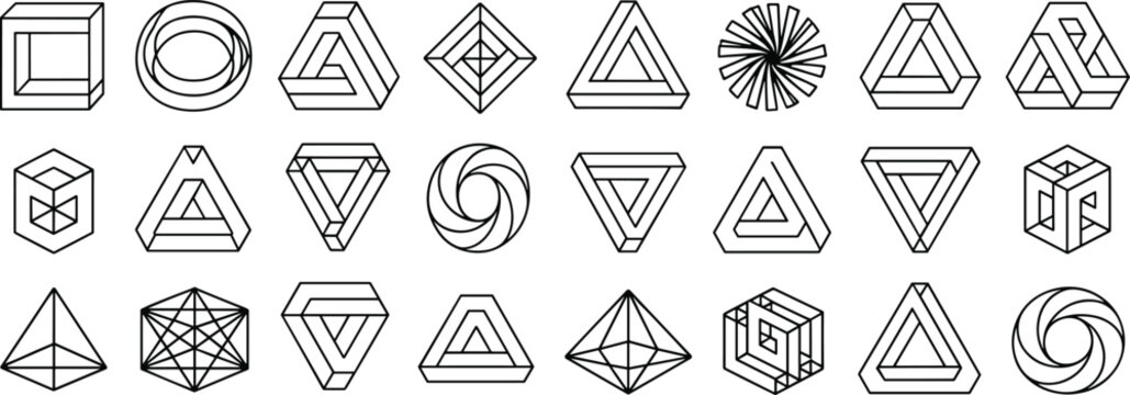 Set of Impossible Geometric Shapes and Optical Illusions paradox