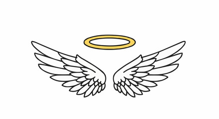 Angel Wings and Halo Outline Illustration.