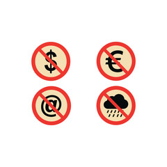 Prohibited Symbols - Dollar, Euro, At Sign, and Rain Cloud.