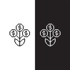 black  and white pixel art coin plant money 8 bit  vector icon art for computer game	
