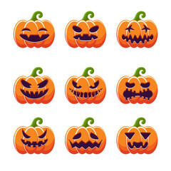 Flat Color Pumpkin Icons Halloween Set