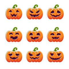 Flat Color Pumpkin Icons Halloween Set