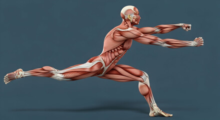 Anatomy Model Stretching with Visible Muscles and Skeleton