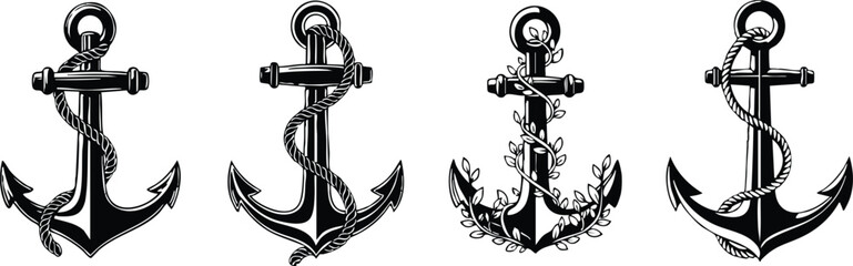 Vintage nautical anchors collection with intricate designs suitable for marine-themed projects and illustrations 