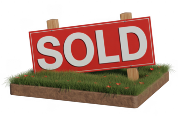 Red Sold Sign on Grass isolated on a transparent background