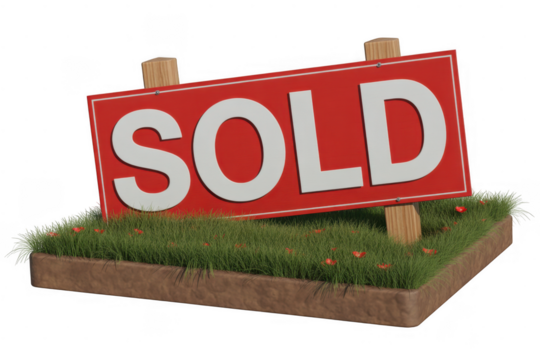 Red Sold Sign on Grass isolated on a transparent background - Powered by Adobe