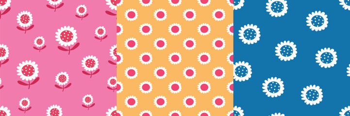 Playful daisy seamless pattern bundle &ndash; pink, orange and polka-dot styles