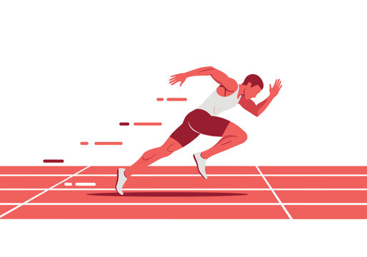 Dynamic runner in action on track: energetic flat style athletic illustration
