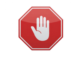 Red stop sign with white hand isolated on a transparent background