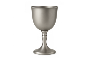 Metal goblet cup on transparent background, vintage chalice for wine and celebration, antique religious symbol