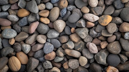A close up view of scattered pebbles and small stones forming a rough textured background with varied colors and sizes