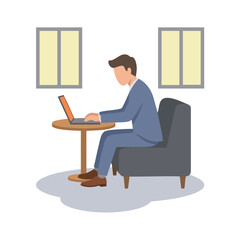 Fototapeta premium Professional Working on Laptop in Comfortable Chair Vector Illustration