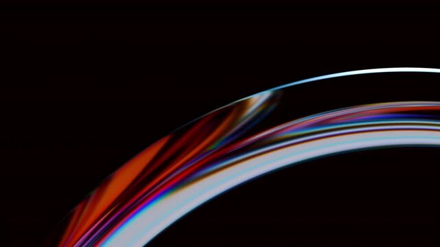 Abstract iridescent wave on black background, 3D animation.