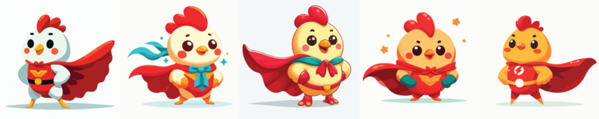 cute chicken vector in super hero costume