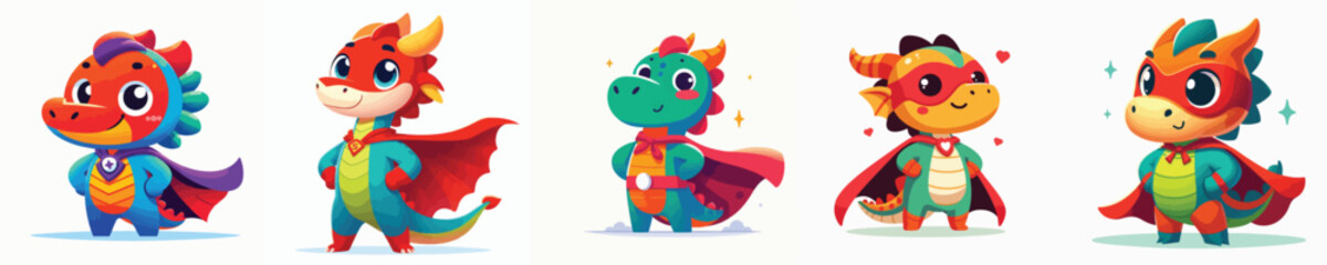 cute dragon vector in super hero costume