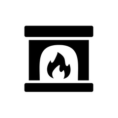 A warm fireplace icon featuring a burning flame, symbolizing comfort, heat, relaxation, winter coziness, and festive home atmosphere for holiday and seasonal graphics.