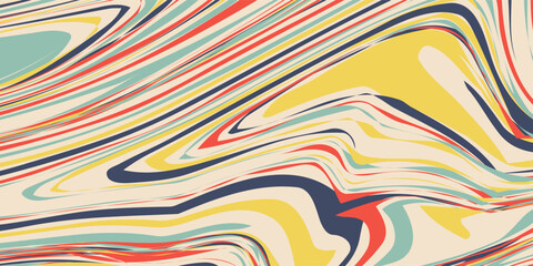 Naklejka premium Groovy 70s psychedelic background with swirl and wave patterns. Twisted retro vector texture in vibrant Y2K aesthetic. Perfect for posters, album covers, fashion, and vintage-themed designs. eps 10