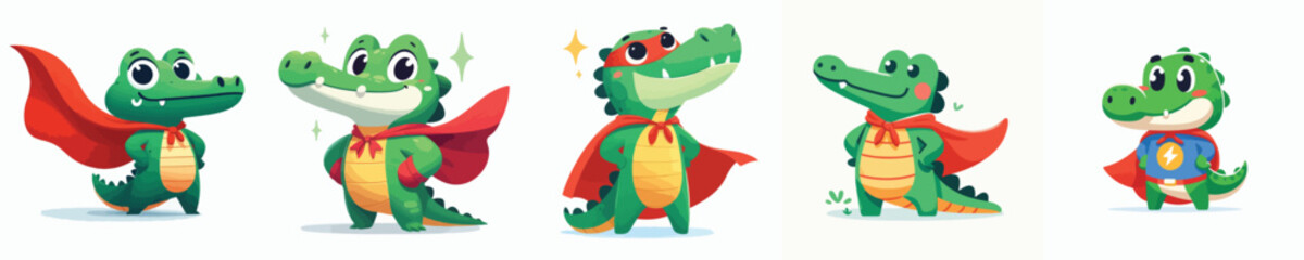 cute crocodile vector in super hero costume