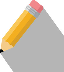 A yellow pencil with a pink eraser in a flat design style with a long shadow.