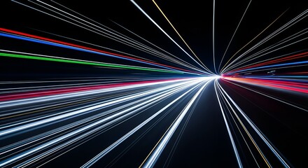Abstract light trails creating a futuristic and dynamic visual effect on black background