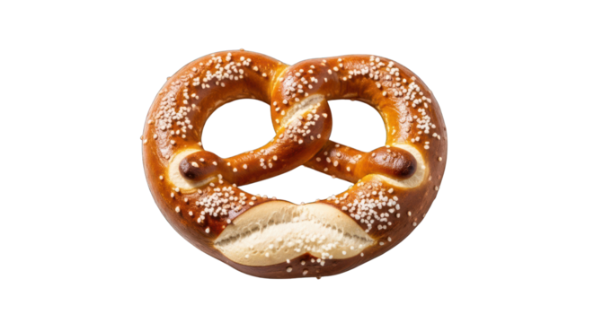 Delicious salty pretzel with sprinkled salt snack isolated on transparent background