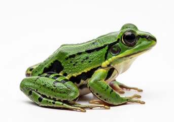 Fototapeta premium Green frog sitting on a white background isolated on white background