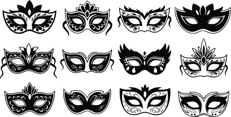 Decorative masquerade masks collection featuring various styles and designs for festive celebrations and events 