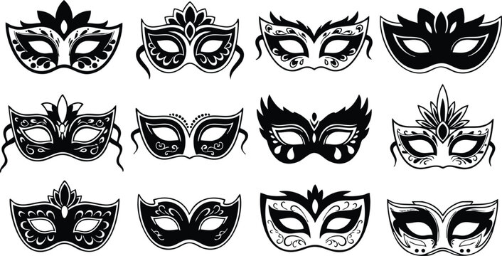 Decorative masquerade masks collection featuring various styles and designs for festive celebrations and events 