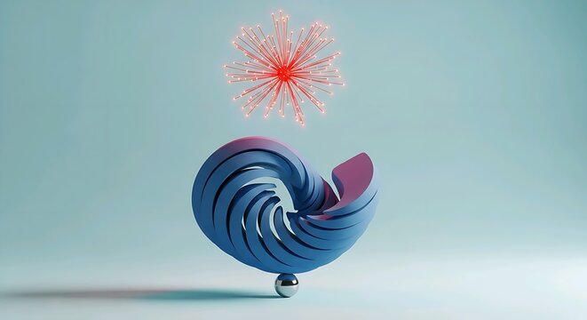                  Luminous Abstract Spiral Sculpture with Radiant Red Burst in Minimal 3D Space
