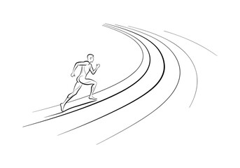 Minimalist linear drawing of athlete running on curved track