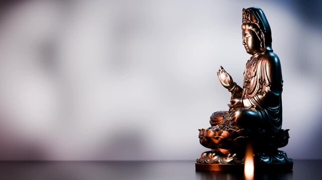 Golden buddha statue presenting vitarka mudra gesture, symbolizing teaching and discussion