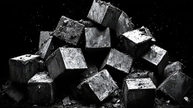 Displaced Concrete Blocks Forming Jagged Piles of Debris