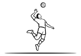 Dynamic volleyball player jumping to serve in silhouette style
