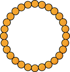 A circular arrangement of glowing orange orbs against a stark black background creating a radiant celestial halo effect