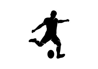 Obraz premium Dynamic silhouette of a soccer player kicking a football on white background