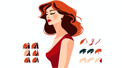Elegant redhead woman with headphones listening to music closed eyes minimalist flat vector style portrait modern female character design avatar and hairstyle variations