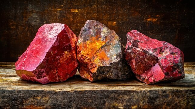 Collection of Unprocessed Mineral Samples on Wooden Shelf