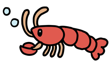 Obraz premium Hand drawn illustration of lobster for sea life, under the sea, aquarium, ocean, post card, animals, zoo, souvenir shop, cartoon character, comic, mascot, plush toy, kid doll, sticker, sea food, patch