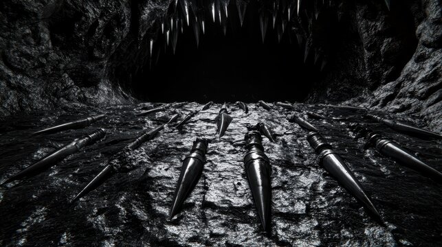 Metallic Weapons Collection Inside a Gargantuan Monster's Cave