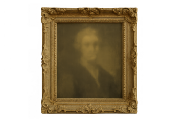 Vintage portrait painting of a man in an ornate gilded frame, art history, faded and antique fine art