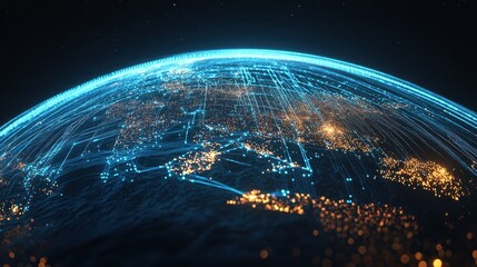 Global network visualization representing data connections and pathways