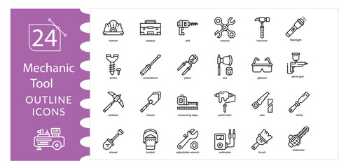 Mechanic & Tool Icon Set,Wrench, Screwdriver, Gear, Automotive Repair Vector Pack, Car Repair,Garage Vector Collection., Automotive Tools Illustration Set,Editable Stroke