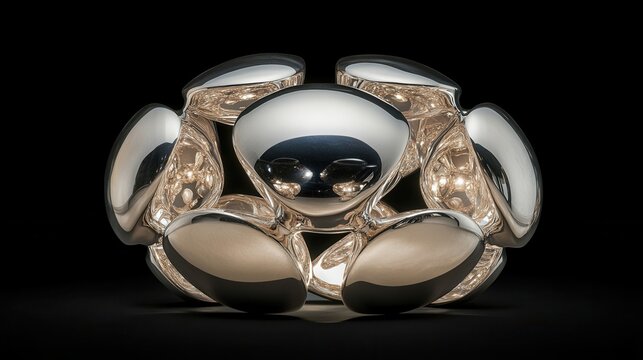Shiny metal interlocking spheres forming a unique abstract object