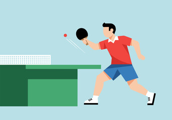 Fototapeta premium Ping pong player in action: flat design table tennis game