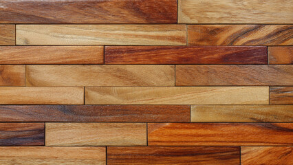 Naklejka premium Textured background of horizontal wooden planks in diverse natural shades, displaying unique grain patterns for flooring or wall decoration.