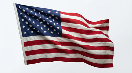 Fototapeta premium Waving fabric of the United States flag on a white isolated background. 