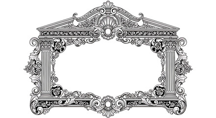 Elegant Ornate Baroque Rococo Frame with Floral Scrollwork and Columns on transparent background