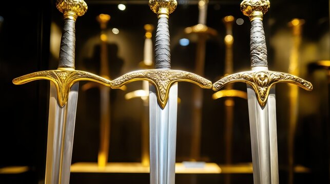 Swords with gold hilts on display at the museum