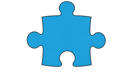 Single Blue Puzzle Piece Symbolizing Solution and Connection, Isolated on Transparent Background