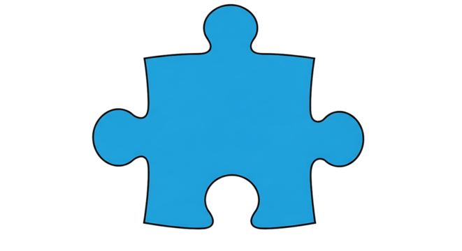 Single Blue Puzzle Piece Symbolizing Solution and Connection, Isolated on Transparent Background